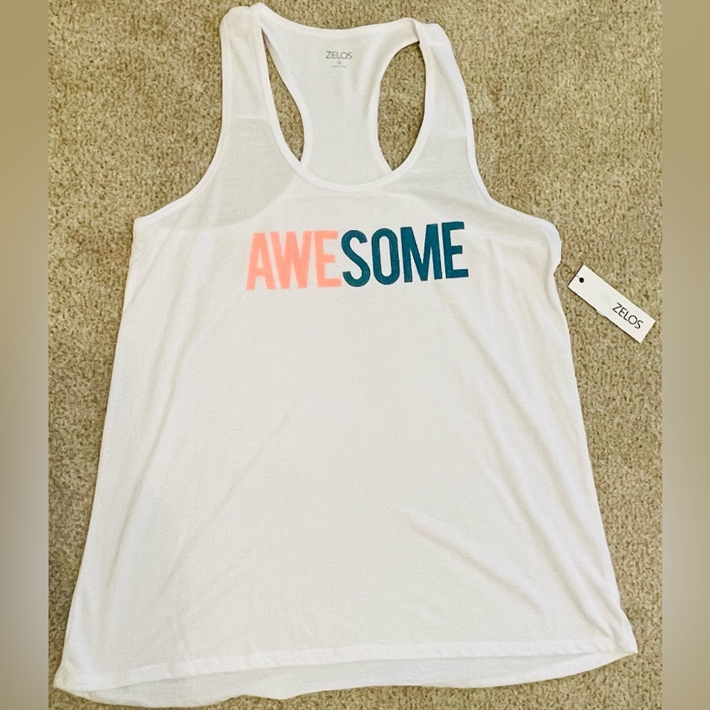 Zelos White Sleeveless Running Training Tank Top Sz M NWT
